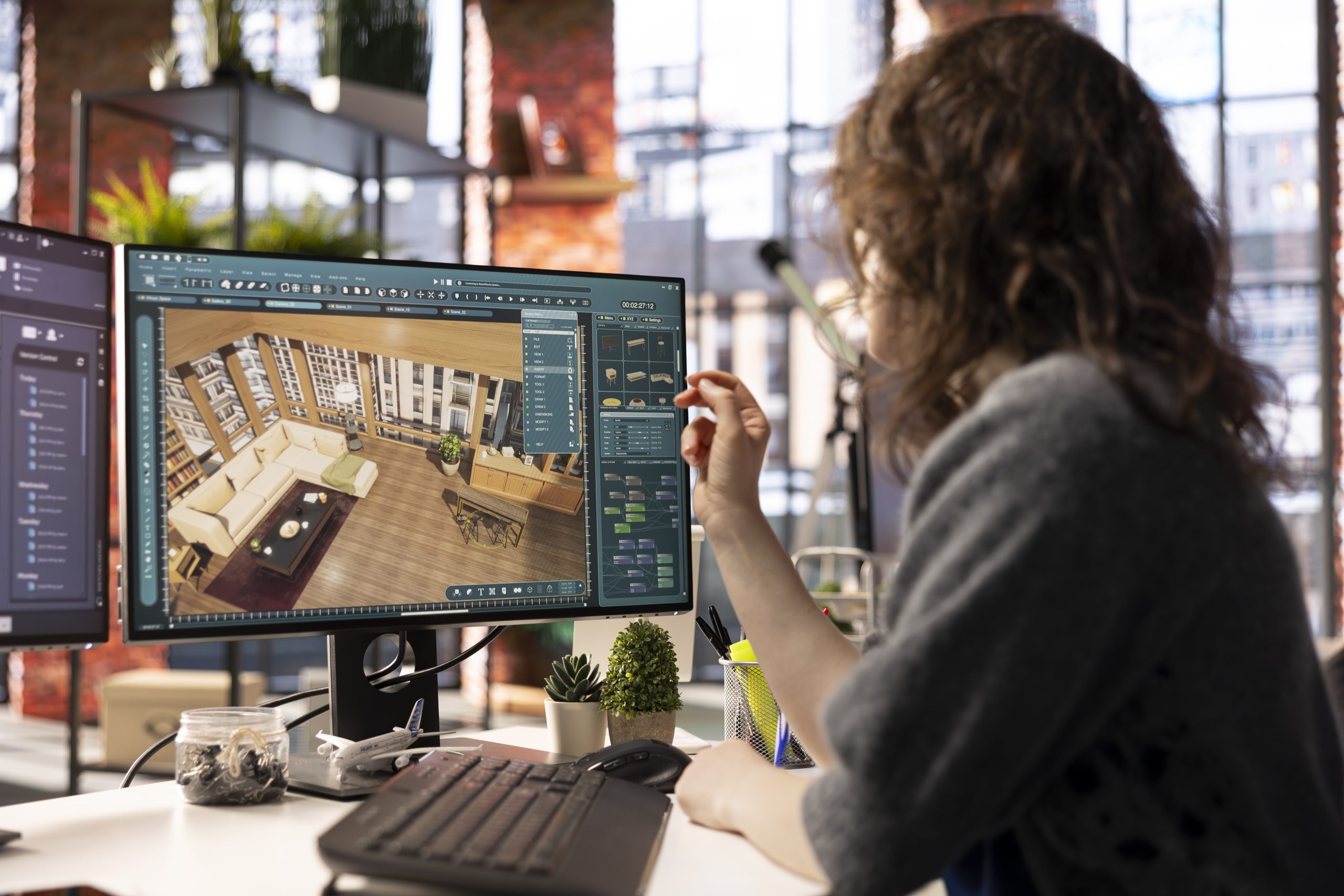 Home design professional uses architectural software to develop a floor plan